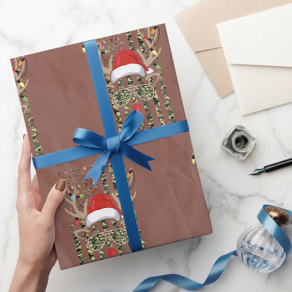 Funny Christmas Reindeer Hunting Camo Flag Wrapping Paper Roll TS11 Mocha Print Your Wear