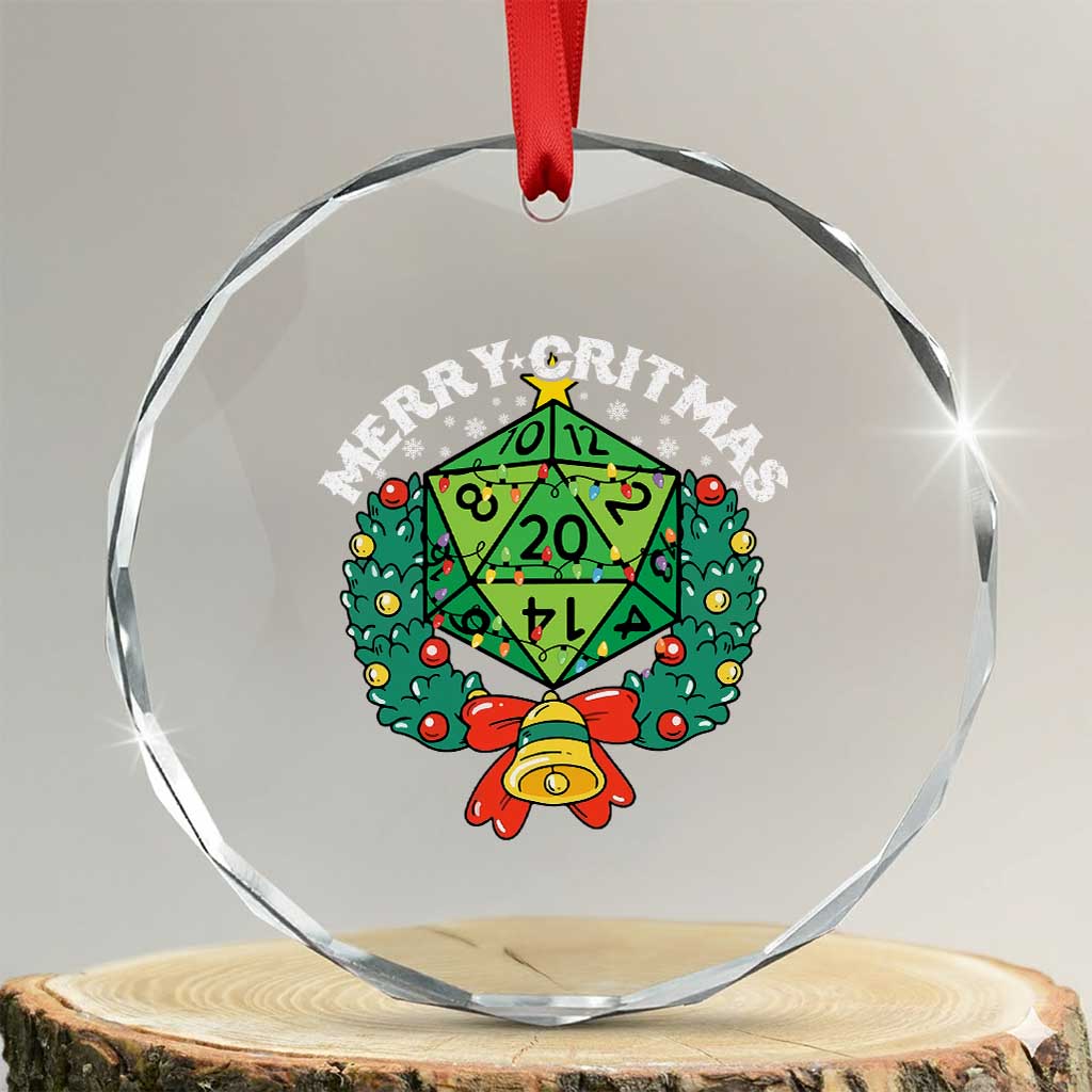 Funny Christmas RPG Crystal Glass Ornament Merry Critmas D20 RPG Gamer Dice Gaming Xmas TS11 Transparent Glass 3'' Circle Print Your Wear