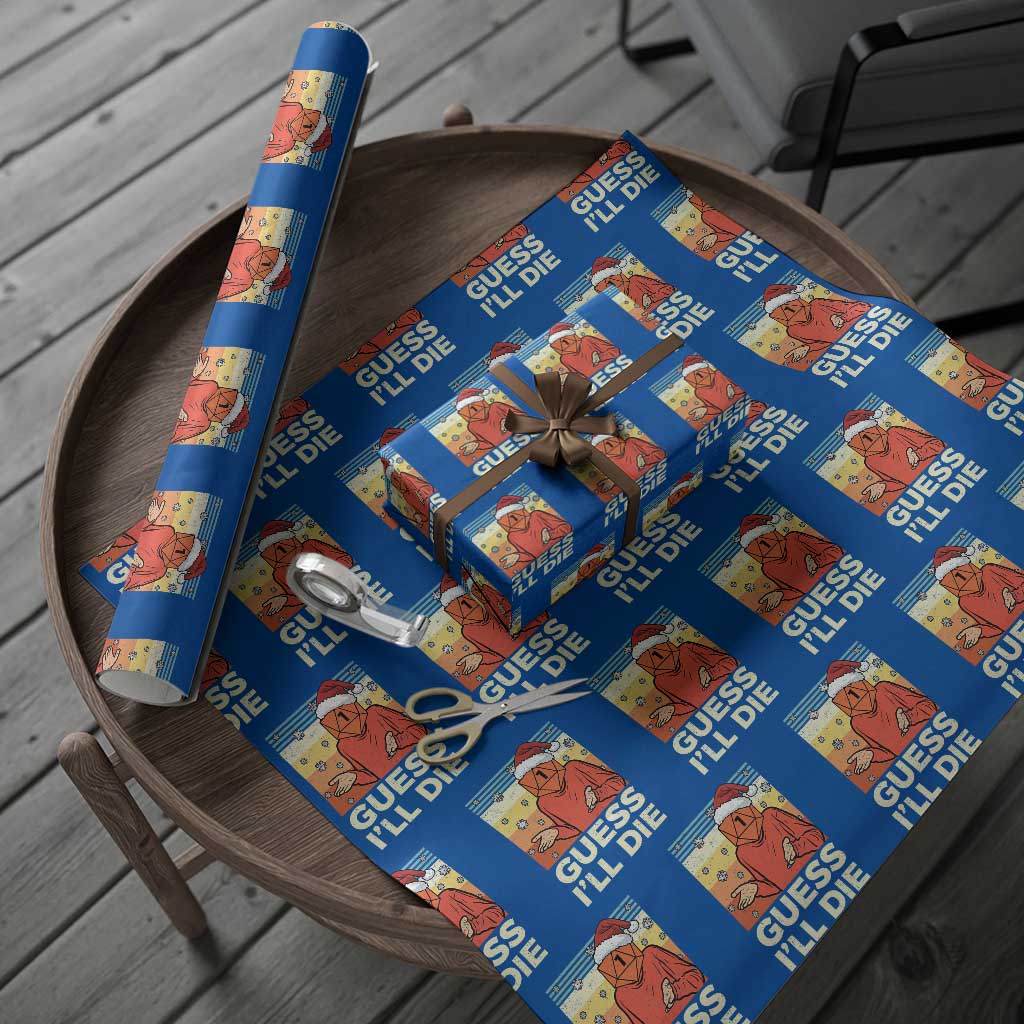 Funny Christmas Rpg Gamer Wrapping Paper Roll Guess l Will Die Retro Dice Santa Hat TS11 Blue Print Your Wear