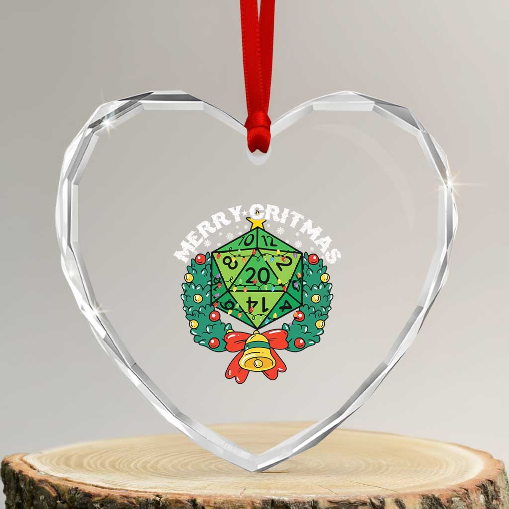 Funny Christmas RPG Heart Crystal Glass Ornament Merry Critmas D20 RPG Gamer Dice Gaming Xmas TS11 Transparent Glass 3'' Heart Print Your Wear