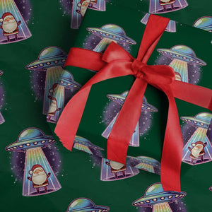 Funny Christmas Santa Alien Neon UFO Wrapping Paper Roll TS11 Green Print Your Wear
