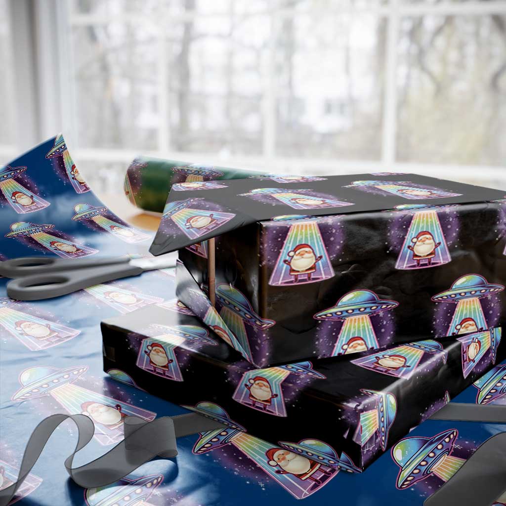 Funny Christmas Santa Alien Neon UFO Wrapping Paper Roll TS11 Black Print Your Wear