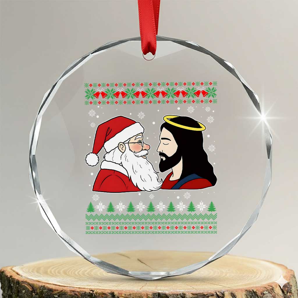 Funny Christmas Santa and Jesus Crystal Glass Ornament Most Wonderful Time Christian Holiday Gag Gift TS02 Transparent Glass 3'' Circle Print Your Wear