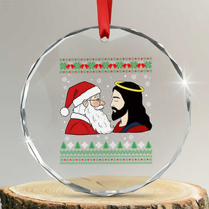 Funny Christmas Santa and Jesus Crystal Glass Ornament Most Wonderful Time Christian Holiday Gag Gift TS02 Transparent Glass 3'' Circle Print Your Wear