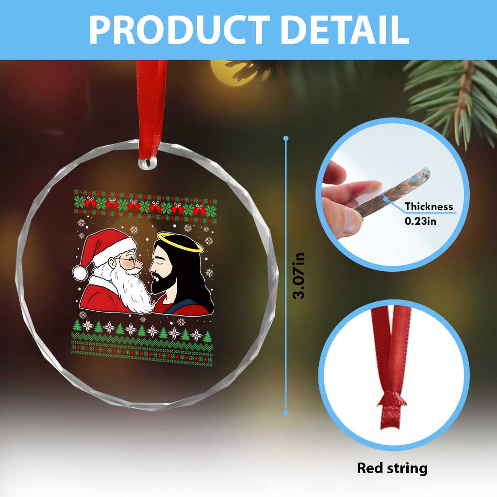 Funny Christmas Santa and Jesus Crystal Glass Ornament Most Wonderful Time Christian Holiday Gag Gift TS02 Print Your Wear