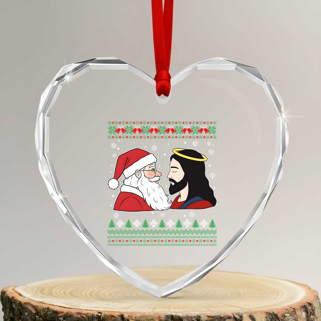Funny Christmas Santa and Jesus Heart Crystal Glass Ornament Most Wonderful Time Christian Holiday Gag Gift TS02 Transparent Glass 3'' Heart Print Your Wear