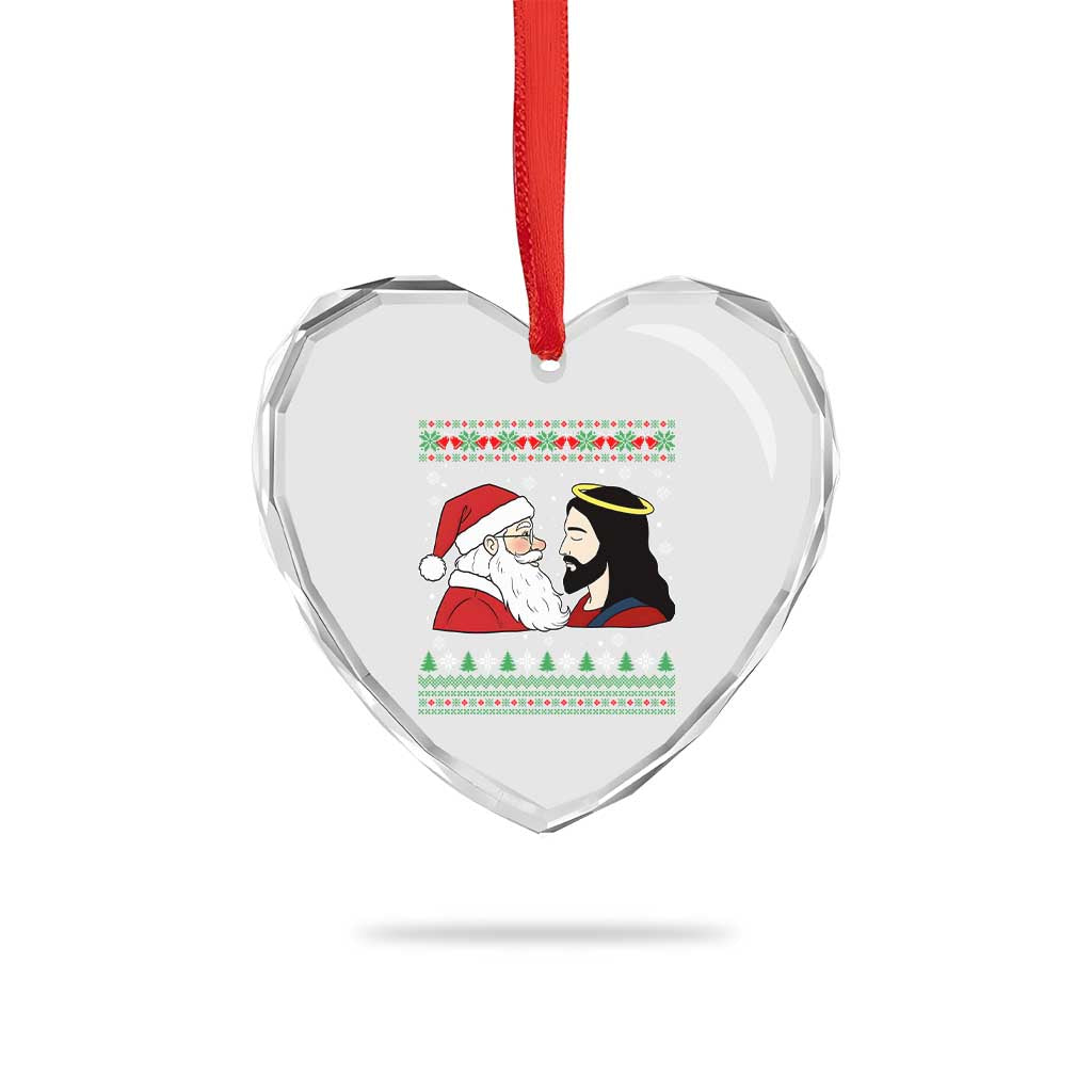 Funny Christmas Santa and Jesus Heart Crystal Glass Ornament Most Wonderful Time Christian Holiday Gag Gift TS02 Print Your Wear