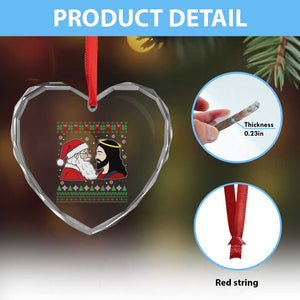 Funny Christmas Santa and Jesus Heart Crystal Glass Ornament Most Wonderful Time Christian Holiday Gag Gift TS02 Print Your Wear