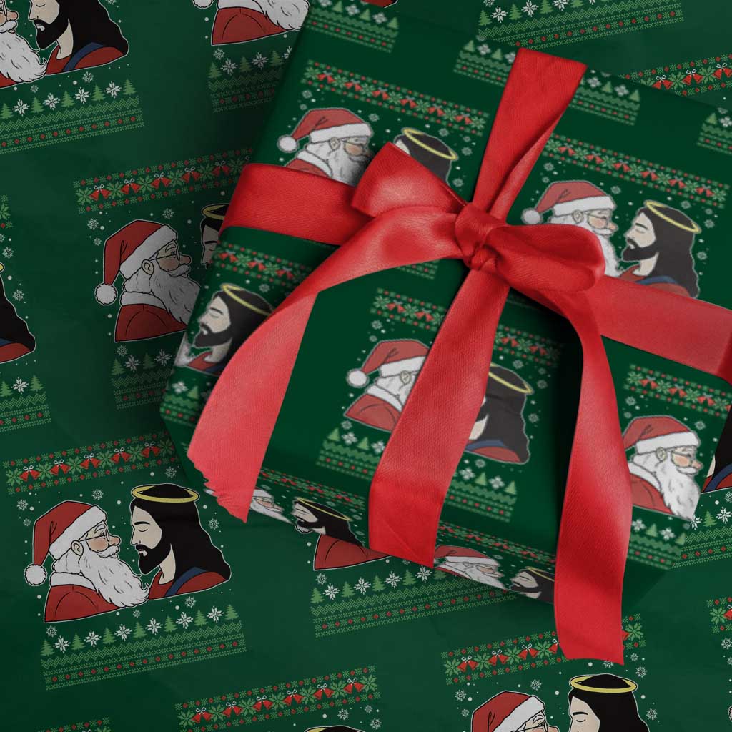 Funny Christmas Santa and Jesus Wrapping Paper Roll Most Wonderful Time Christian Holiday Gag Gift TS02 Green Print Your Wear