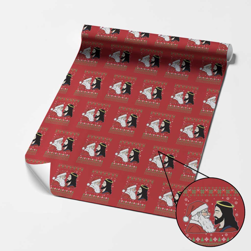 Funny Christmas Santa and Jesus Wrapping Paper Roll Most Wonderful Time Christian Holiday Gag Gift TS02 Red Print Your Wear