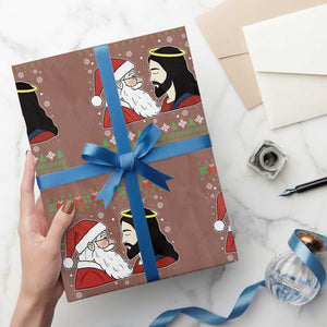 Funny Christmas Santa and Jesus Wrapping Paper Roll Most Wonderful Time Christian Holiday Gag Gift TS02 Mocha Print Your Wear