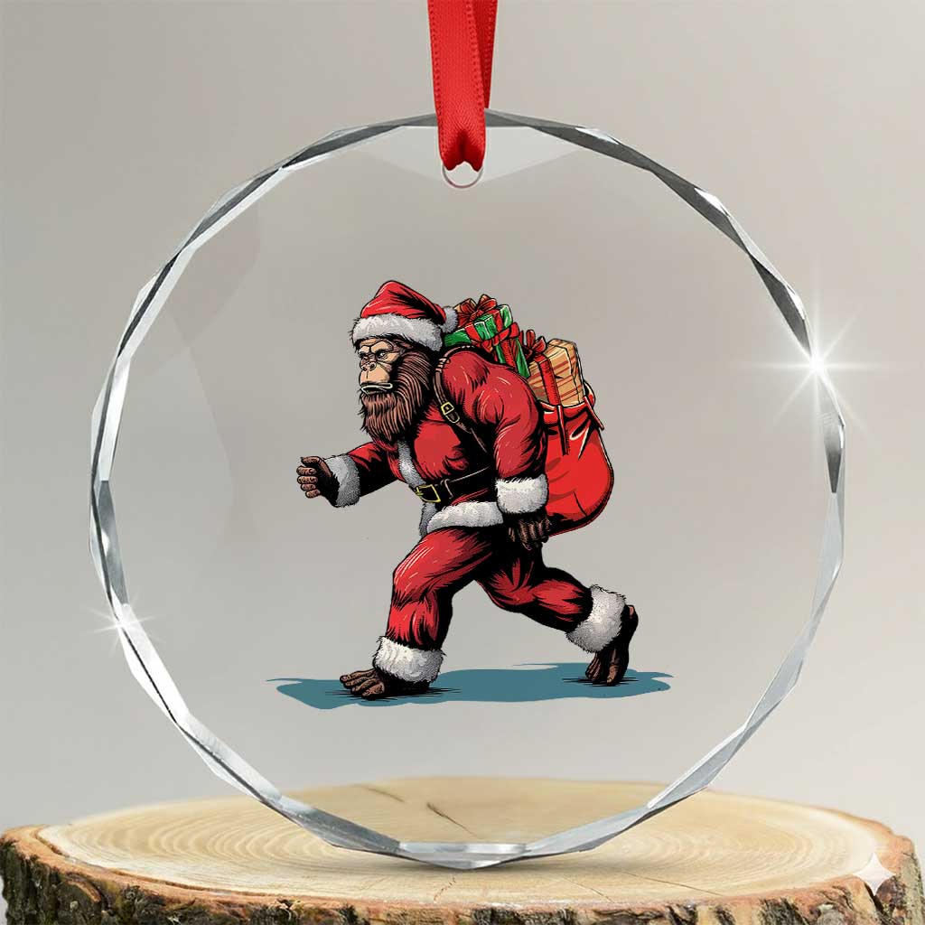 Funny Christmas Santa Bigfoot Crystal Glass Ornament Xmas Sasquatch TS11 Transparent Glass 3'' Circle Print Your Wear