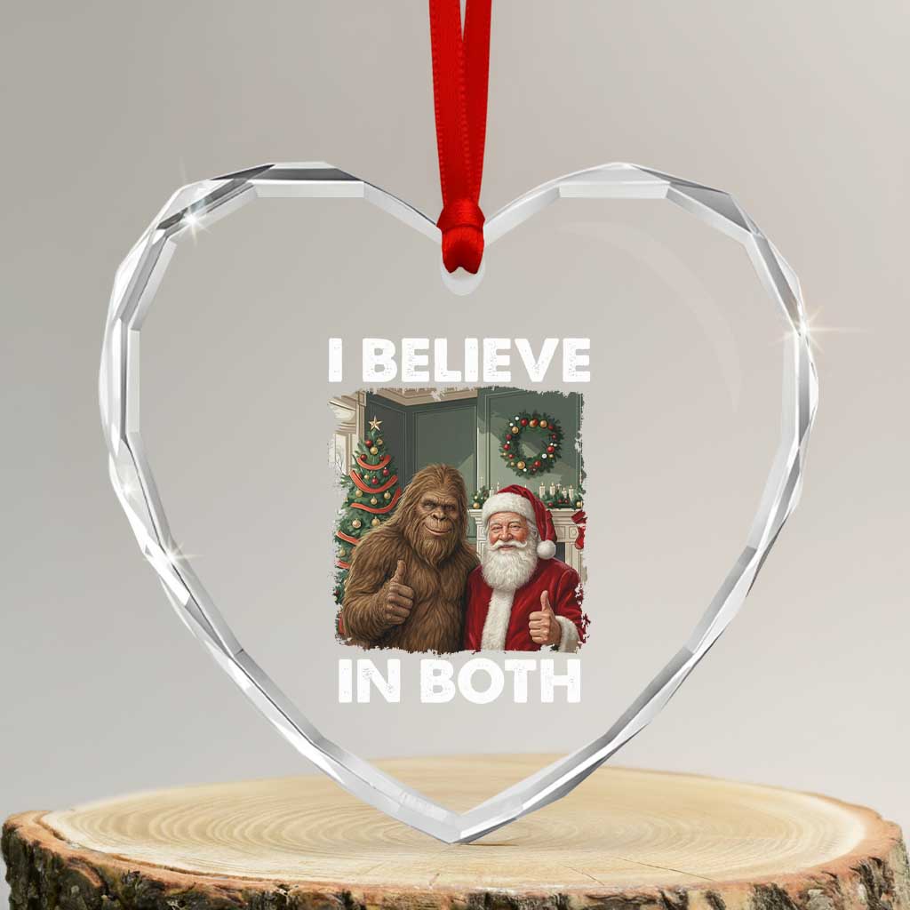 Funny Christmas Santa Bigfoot Heart Crystal Glass Ornament I Believe In Both Xmas Holiday TS11 Transparent Glass 3'' Heart Print Your Wear