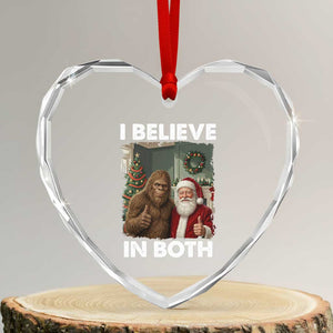 Funny Christmas Santa Bigfoot Heart Crystal Glass Ornament I Believe In Both Xmas Holiday TS11 Transparent Glass 3'' Heart Print Your Wear