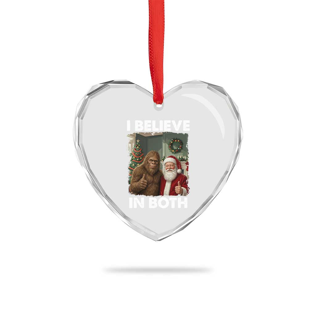 Funny Christmas Santa Bigfoot Heart Crystal Glass Ornament I Believe In Both Xmas Holiday TS11 Print Your Wear