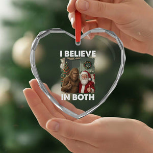 Funny Christmas Santa Bigfoot Heart Crystal Glass Ornament I Believe In Both Xmas Holiday TS11 Print Your Wear