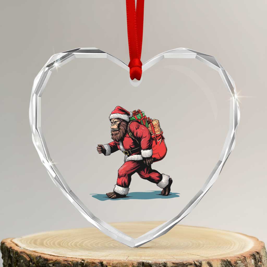Funny Christmas Santa Bigfoot Heart Crystal Glass Ornament Xmas Sasquatch TS11 Transparent Glass 3'' Heart Print Your Wear