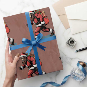 Funny Christmas Santa Bigfoot Wrapping Paper Roll Xmas Sasquatch TS11 Mocha Print Your Wear