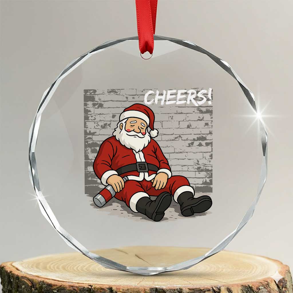 Funny Christmas Santa Claus Drinking Beer Crystal Glass Ornament Wonderful Time TS10 Transparent Glass 3'' Circle Print Your Wear