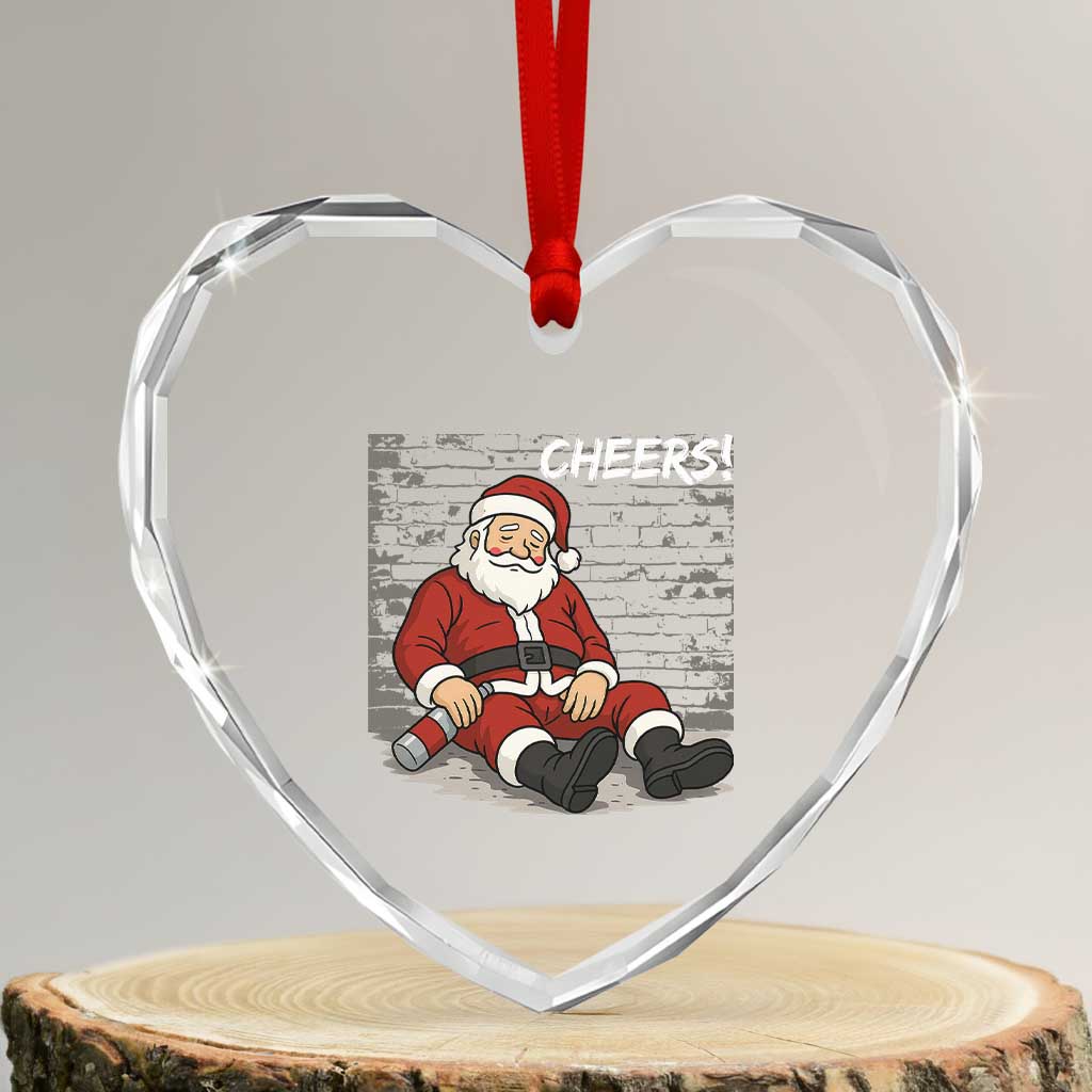 Funny Christmas Santa Claus Drinking Beer Heart Crystal Glass Ornament Wonderful Time TS10 Transparent Glass 3'' Heart Print Your Wear