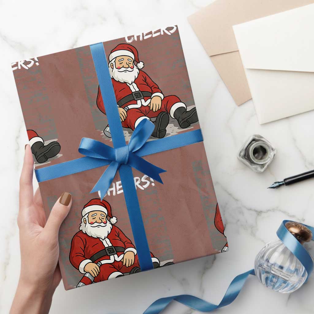 Funny Christmas Santa Claus Drinking Beer Wrapping Paper Roll Wonderful Time TS10 Mocha Print Your Wear