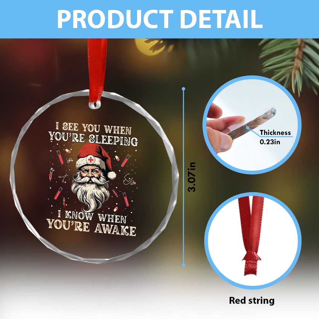 Funny Christmas Santa Doctor Medical Crystal Glass Ornament I See You When You're Sleeping I Know When You're Awake TS11 Print Your Wear