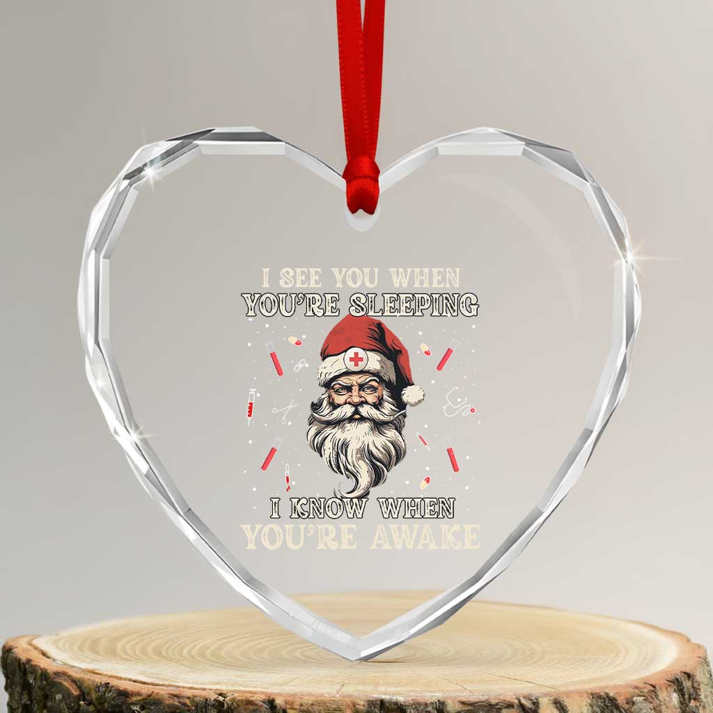 Funny Christmas Santa Doctor Medical Heart Crystal Glass Ornament I See You When You're Sleeping I Know When You're Awake TS11 Transparent Glass 3'' Heart Print Your Wear