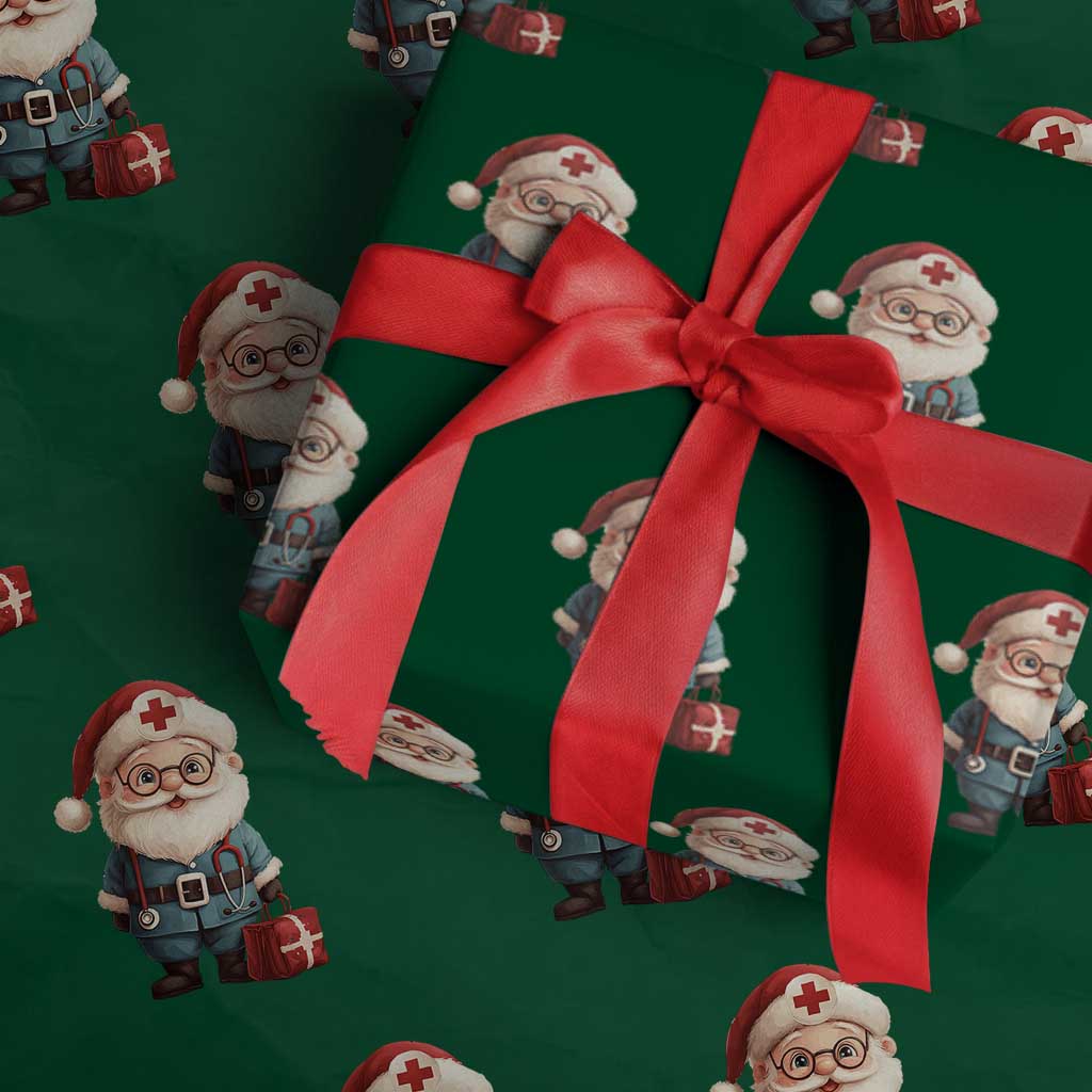 Funny Christmas Santa Doctor Medical Wrapping Paper Roll TS11 Green Print Your Wear