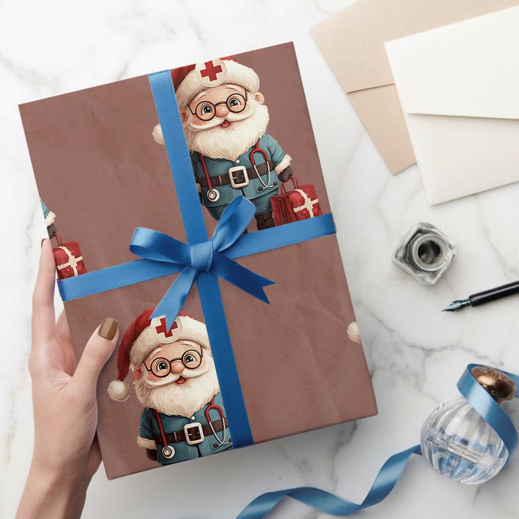 Funny Christmas Santa Doctor Medical Wrapping Paper Roll TS11 Mocha Print Your Wear
