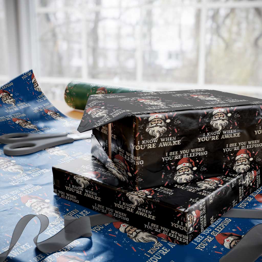 Funny Christmas Santa Doctor Medical Wrapping Paper Roll I See You When You're Sleeping I Know When You're Awake TS11 Black Print Your Wear