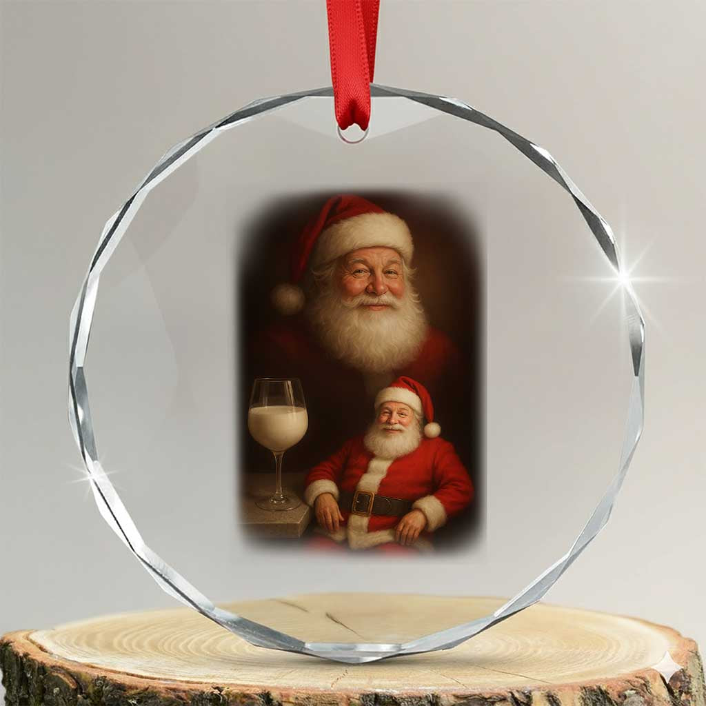 Funny Christmas Santa Drinking Milk Dank Meme Crystal Glass Ornament TS11 Transparent Glass 3'' Circle Print Your Wear