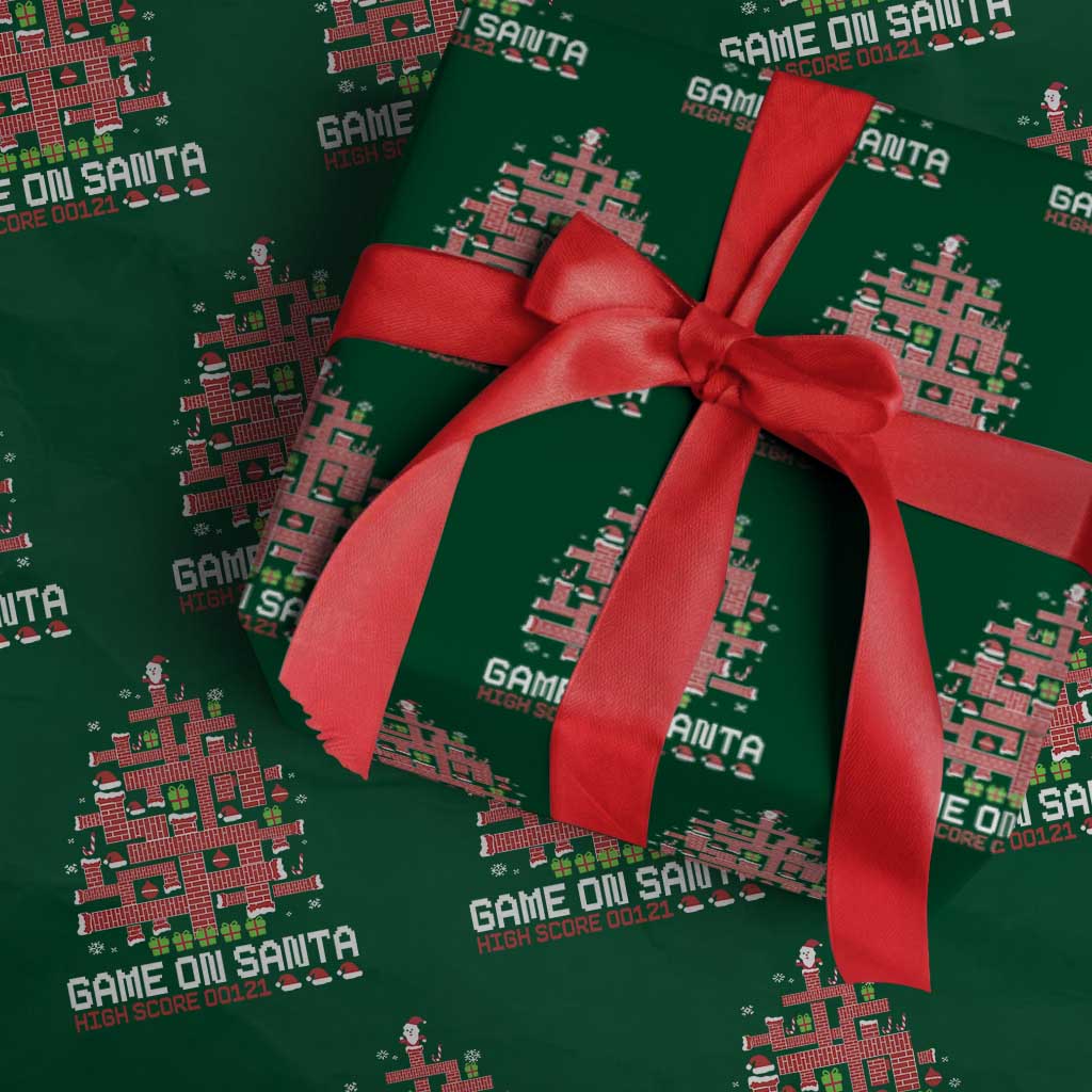 Funny Christmas Santa Gamers Wrapping Paper Roll Game On Santa Chimney Xmas Tree TS11 Green Print Your Wear