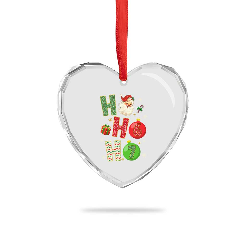 Funny Christmas Santa Ho Ho Ho 67 Heart Crystal Glass Ornament Six Seven Meme 6 7 Xmas Bauble TS11 Print Your Wear