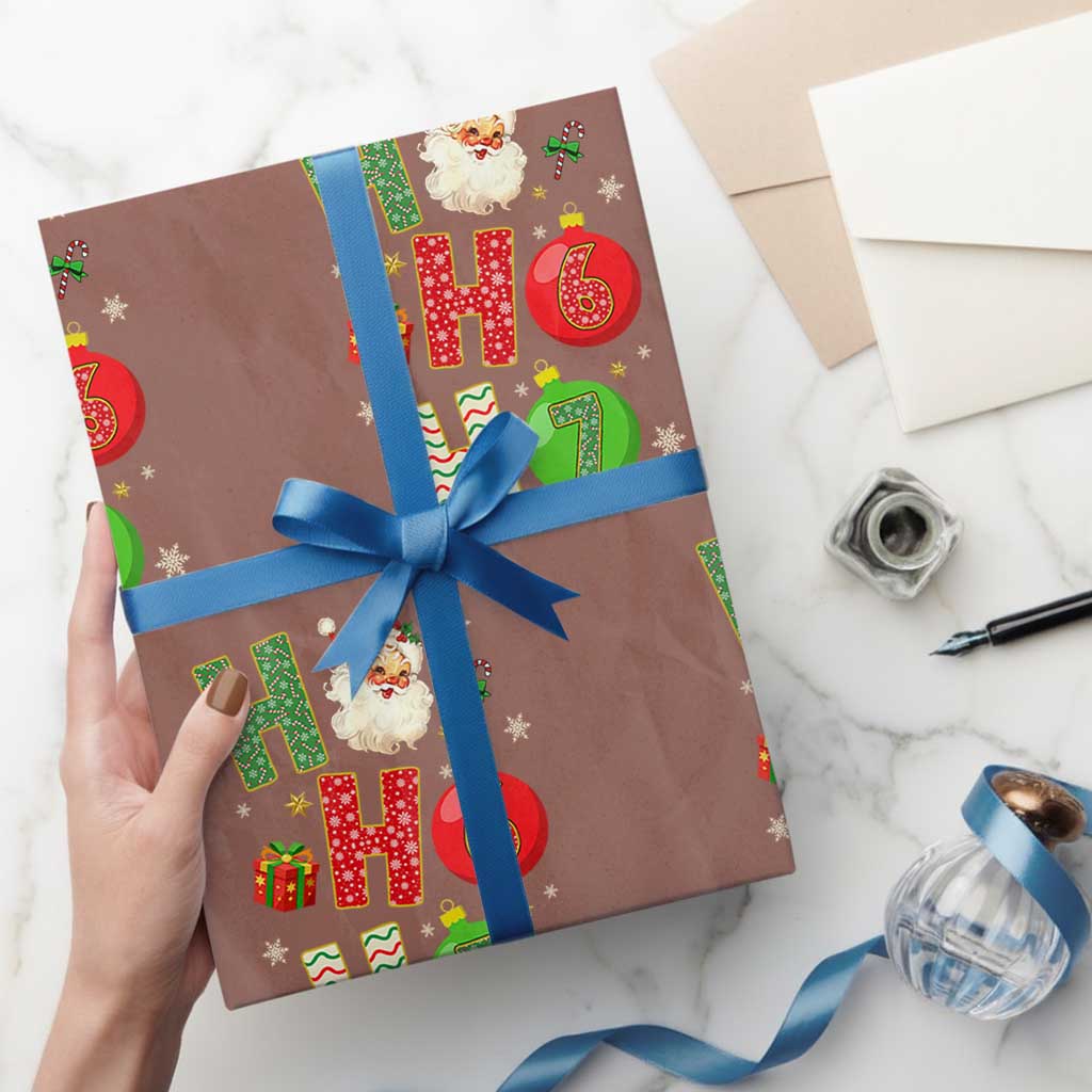 Funny Christmas Santa Ho Ho Ho 67 Wrapping Paper Roll Six Seven Meme 6 7 Xmas Bauble TS11 Mocha Print Your Wear