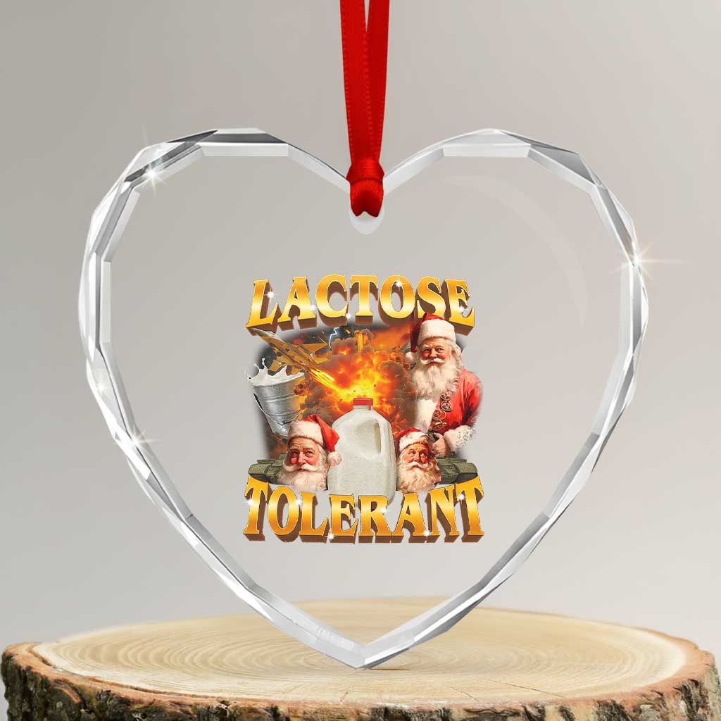 Funny Christmas Santa Lactose Tolerant Heart Crystal Glass Ornament Xmas Tummy Ironic Sarcastic Meme TS11 Transparent Glass 3'' Heart Print Your Wear