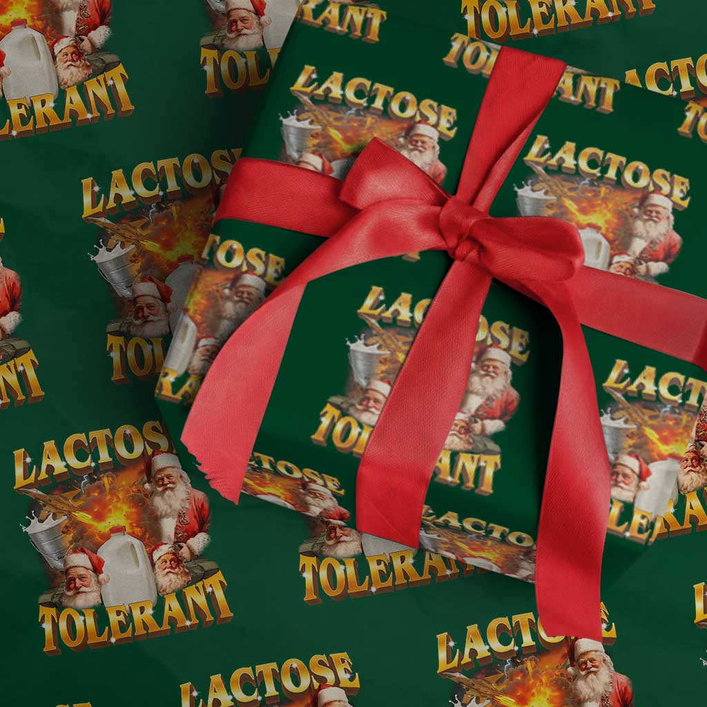Funny Christmas Santa Lactose Tolerant Wrapping Paper Roll Xmas Tummy Ironic Sarcastic Meme TS11 Green Print Your Wear