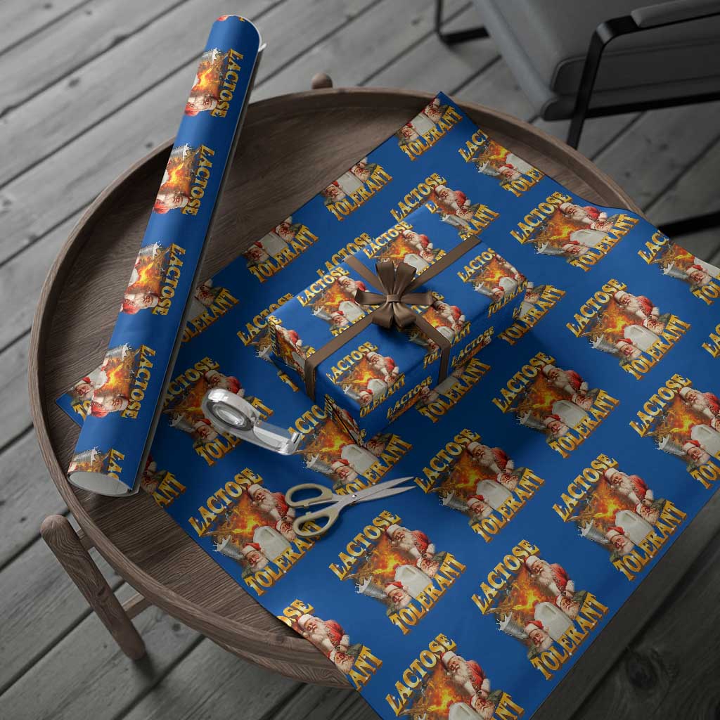 Funny Christmas Santa Lactose Tolerant Wrapping Paper Roll Xmas Tummy Ironic Sarcastic Meme TS11 Blue Print Your Wear