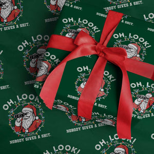 Funny Christmas Santa Oh Look Nobody Gives A Shit Wrapping Paper Roll TS11 Green Print Your Wear