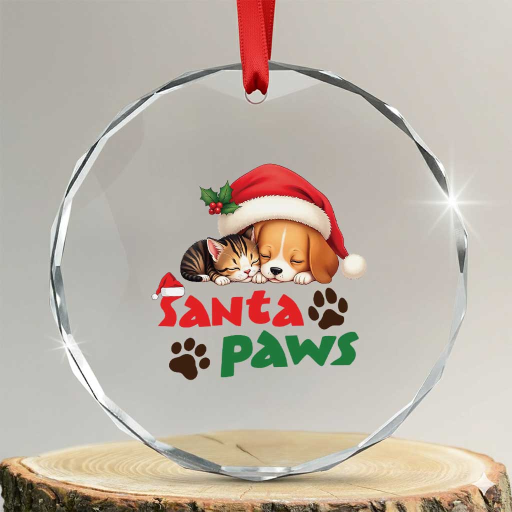 Funny Christmas Santa Paws Dogs And Cats Crystal Glass Ornament TS09 Transparent Glass 3'' Circle Print Your Wear