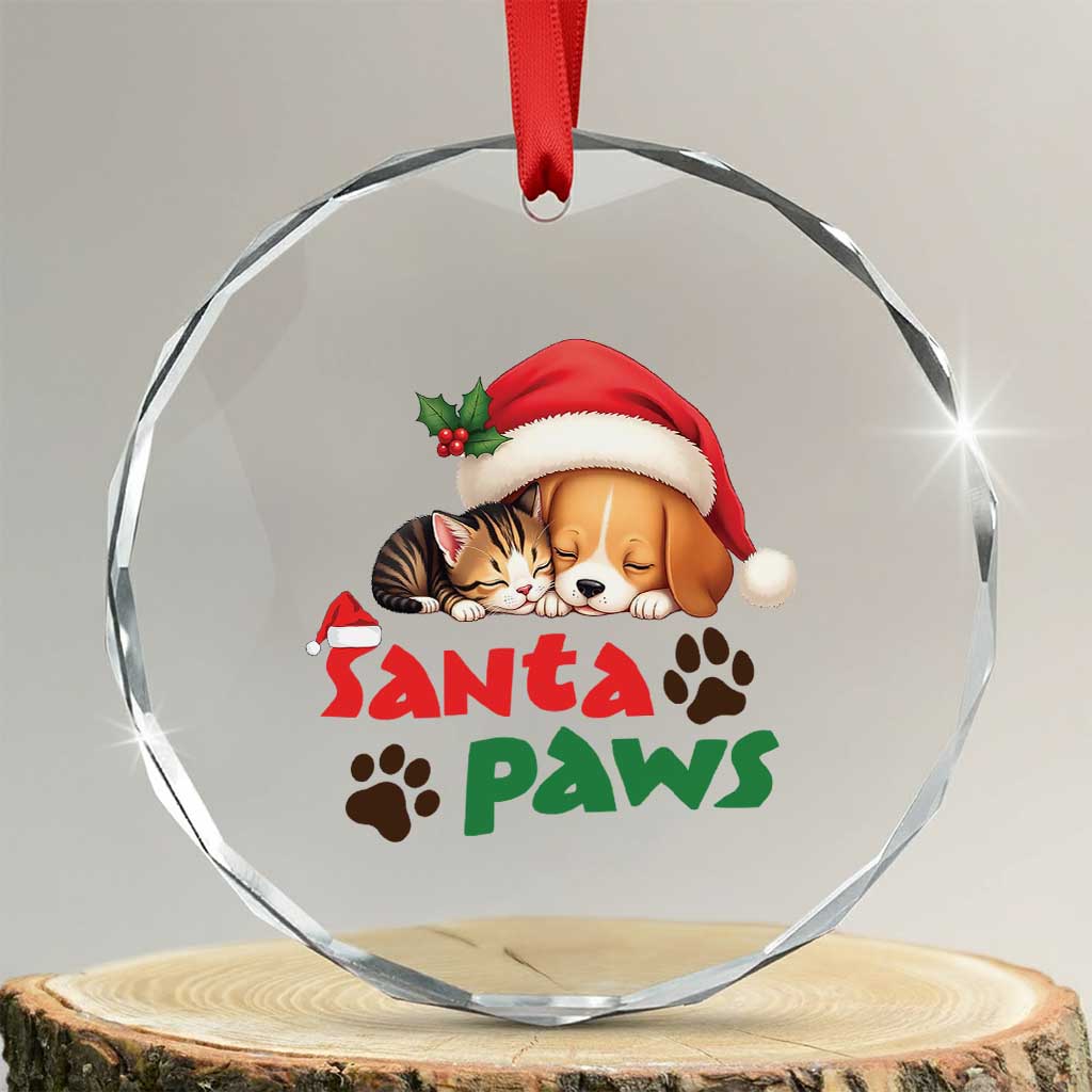Funny Christmas Santa Paws Dogs And Cats Crystal Glass Ornament TS09 Transparent Glass 3'' Circle Print Your Wear