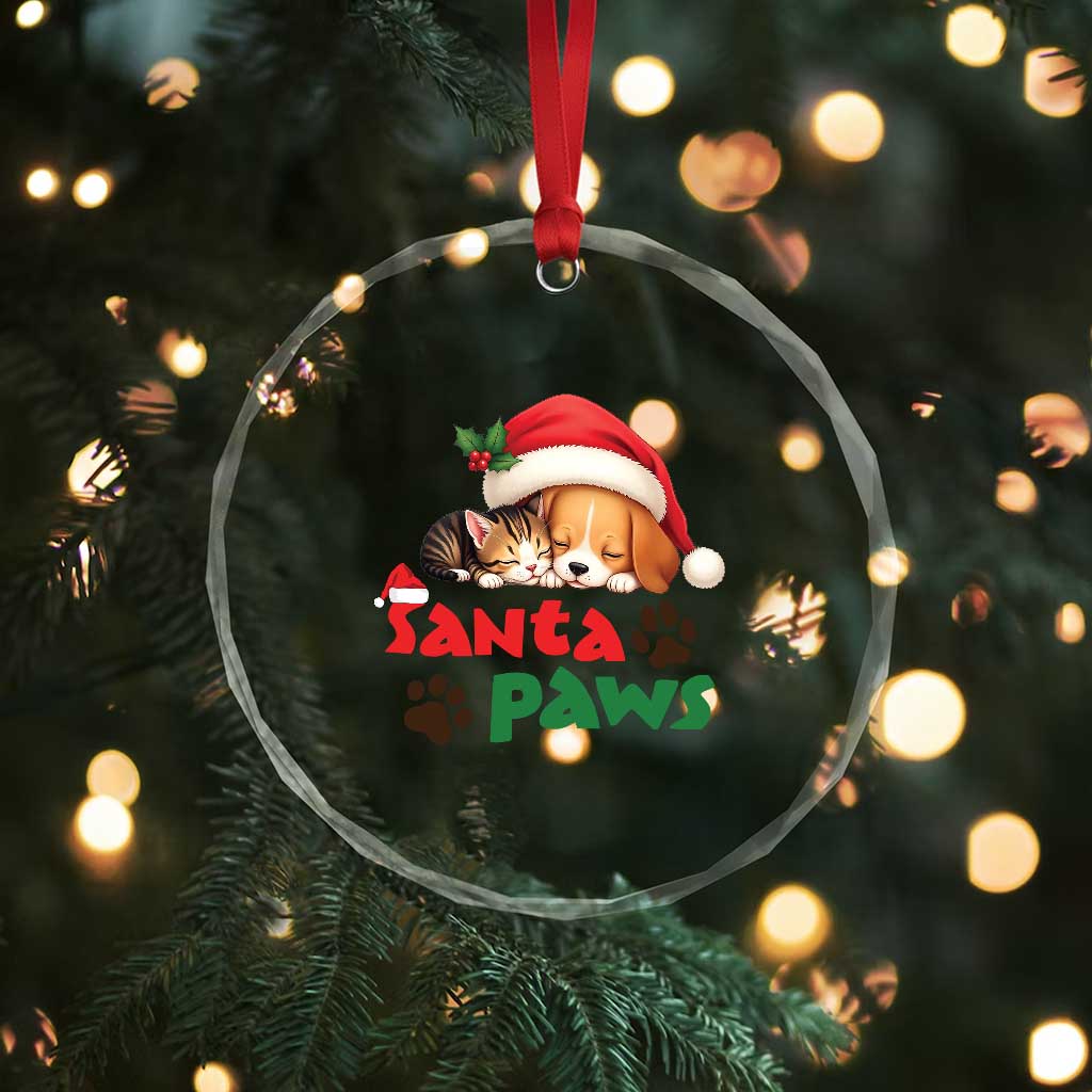 Funny Christmas Santa Paws Dogs And Cats Crystal Glass Ornament TS09 Print Your Wear