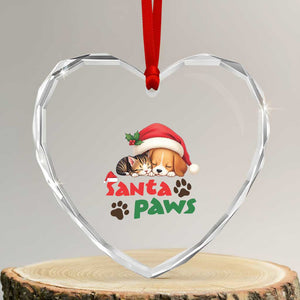 Funny Christmas Santa Paws Dogs And Cats Heart Crystal Glass Ornament TS09 Transparent Glass 3'' Heart Print Your Wear