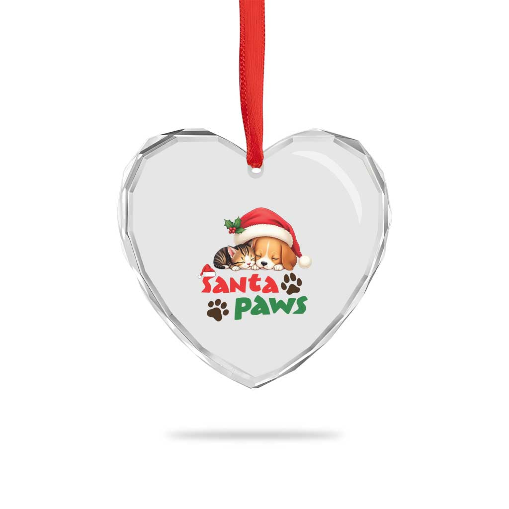Funny Christmas Santa Paws Dogs And Cats Heart Crystal Glass Ornament TS09 Print Your Wear