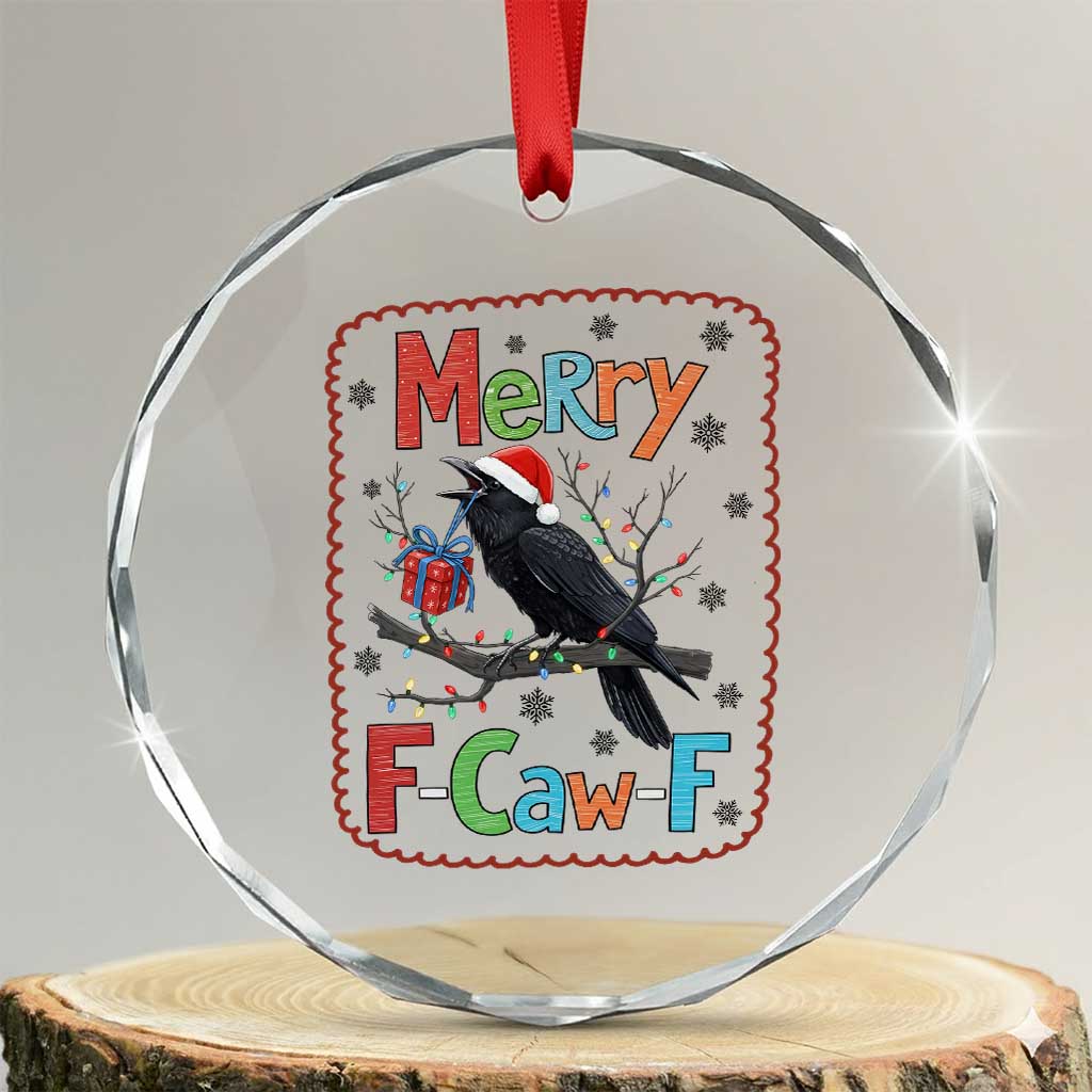 Funny Christmas Santa Raven Crystal Glass Ornament Merry F Caw F Joke Gift TS12 Transparent Glass 3'' Circle Print Your Wear