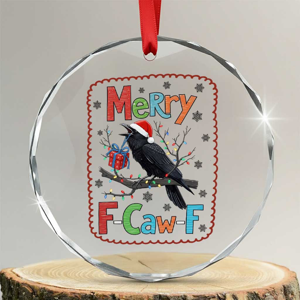 Funny Christmas Santa Raven Crystal Glass Ornament Merry F Caw F Joke Gift TS12 Transparent Glass 3'' Circle Print Your Wear