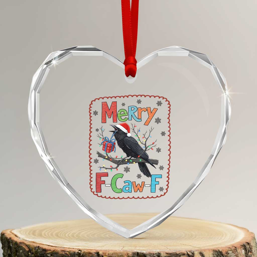 Funny Christmas Santa Raven Heart Crystal Glass Ornament Merry F Caw F Joke Gift TS12 Transparent Glass 3'' Heart Print Your Wear