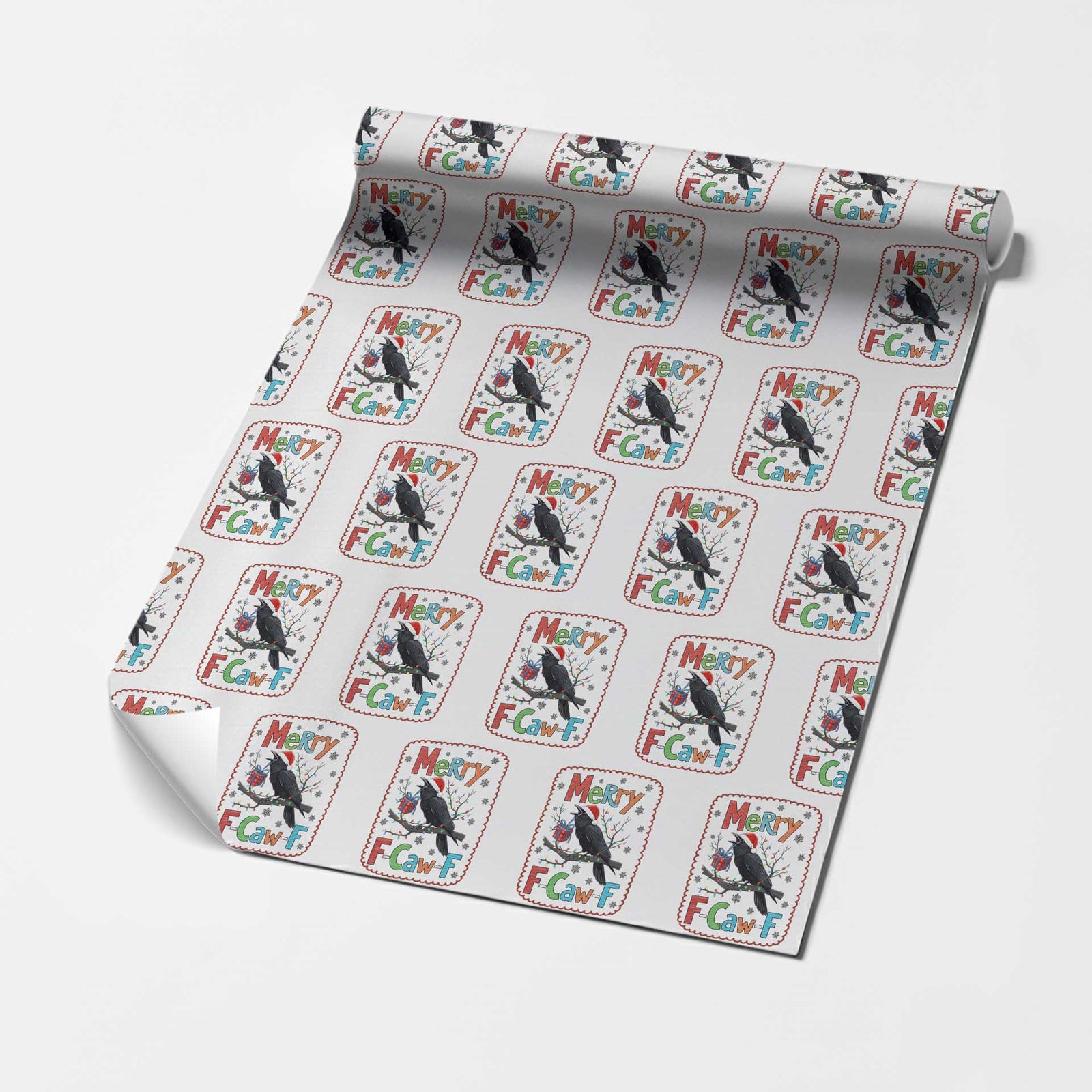Funny Christmas Santa Raven Wrapping Paper Roll Merry F Caw F Joke Gift TS12 White Print Your Wear