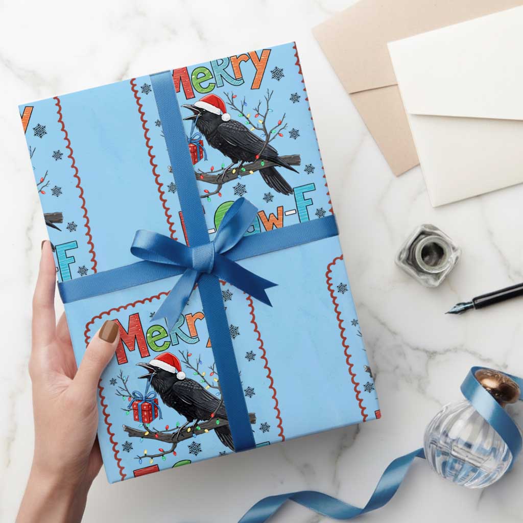 Funny Christmas Santa Raven Wrapping Paper Roll Merry F Caw F Joke Gift TS12 Light Blue Print Your Wear