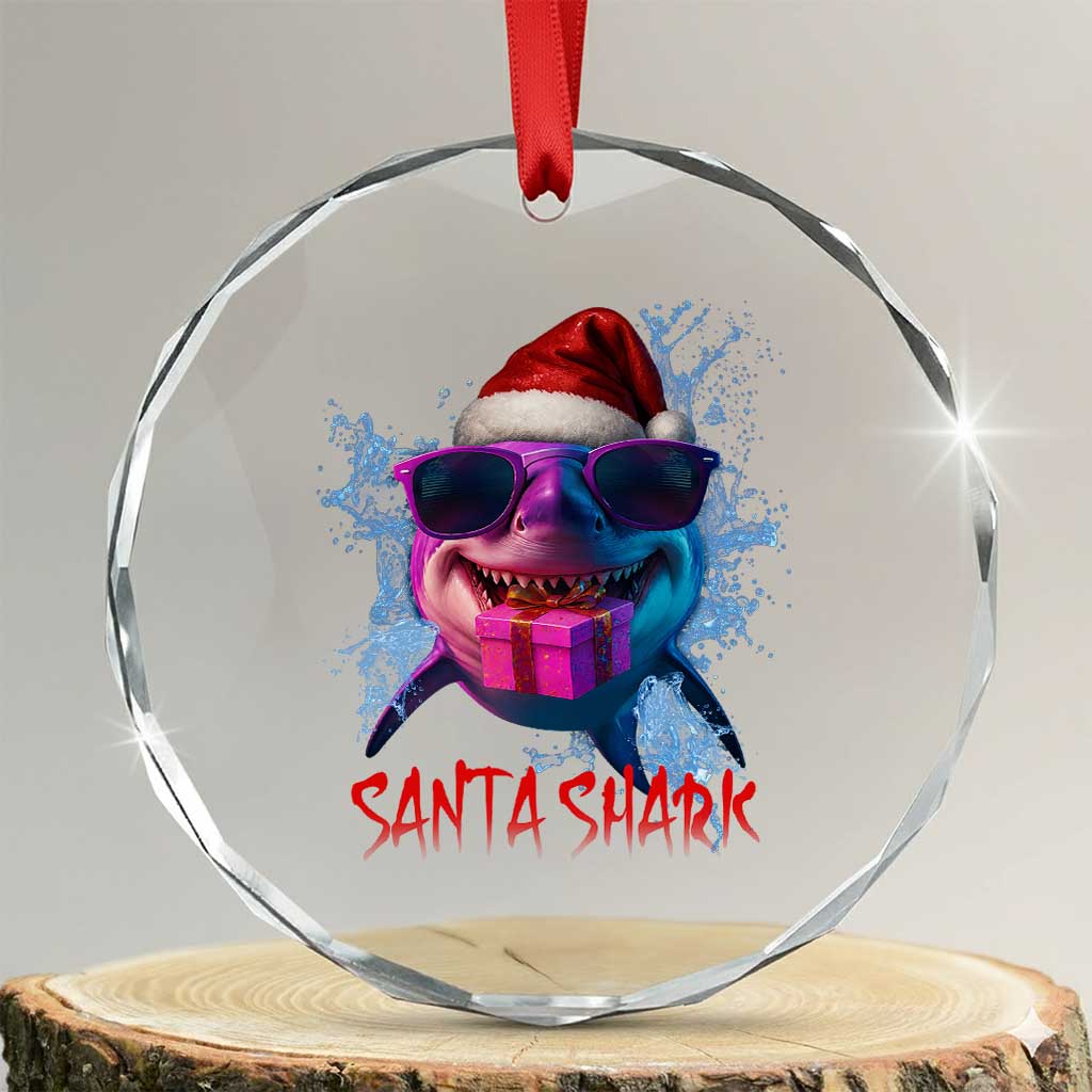 Funny Christmas Santa Shark Xmas Gift Crystal Glass Ornament TS12 Transparent Glass 3'' Circle Print Your Wear