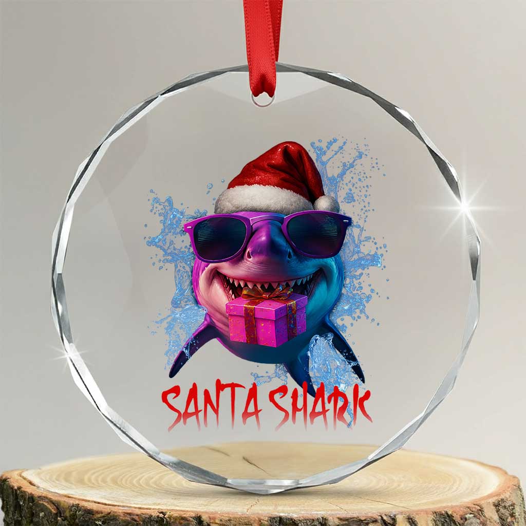 Funny Christmas Santa Shark Xmas Gift Crystal Glass Ornament TS12 Transparent Glass 3'' Circle Print Your Wear